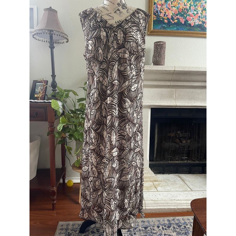 Dressbarn Women's Maxi Dress Size 14 Brown Hawaiian‎ Sleeveless Tropical
